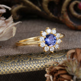 Flower Inspired Unique Cluster Ring Round Cut Tanzanite Engagement Ring